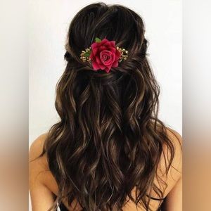 Red Rose flower hair clip